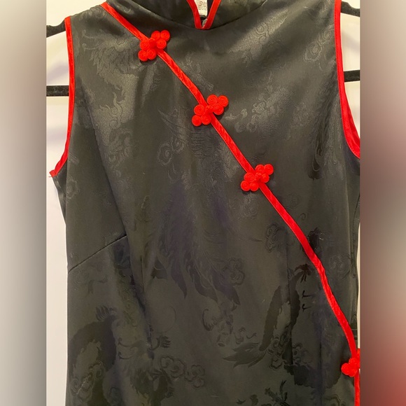 Chinese Long Silk Dress Black Red - Picture 1 of 7